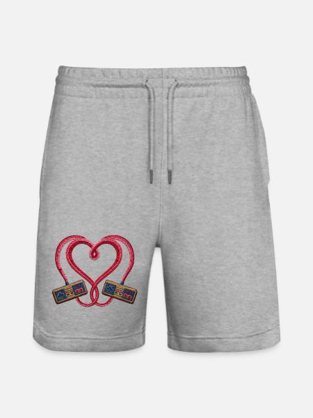 Retro gamer love embroidered look (printed) - Stanley/Stella Trainer Unisex Organic Jogging Shorts - heather grey