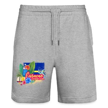 Curaçao Vintage Caribbean Souvenir with Turtle - Stanley/Stella Trainer Unisex Organic Jogging Shorts - heather grey - Front - Nik (191cm) & Marisol (170cm)