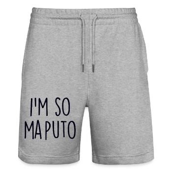 Maputo, Mozambique - Stanley/Stella Trainer Unisex Organic Jogging Shorts - heather grey - Front - Nik (191cm) & Marisol (170cm)