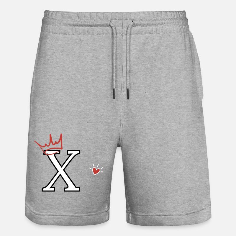 Buchstabe x Herzkrone - Stanley/Stella Unisex Bio Joggingshorts Trainer  - Grau meliert