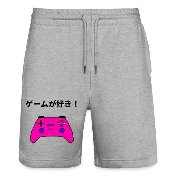 Kawaii Spielcontroller "Ich liebe Spiele!" - Stanley/Stella Unisex Bio Joggingshorts Trainer  - Grau meliert - Vorne - Nik (191cm) & Marisol (170cm)