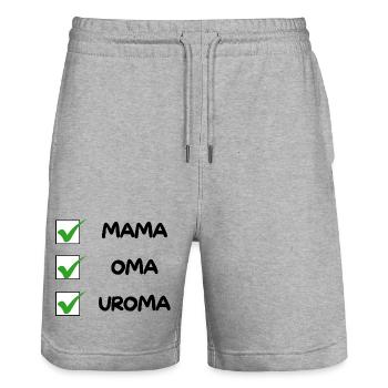 GREAT-GRANDMOTHER Checklist - Stanley/Stella Trainer Unisex Organic Jogging Shorts - heather grey - Front - Nik (191cm) & Marisol (170cm)