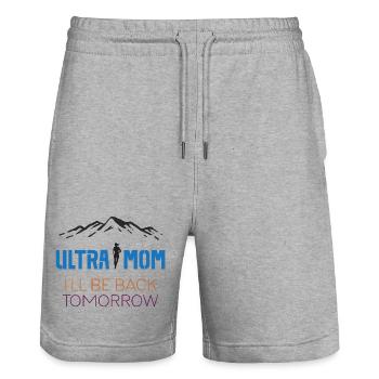 Ultra Mom - I'll Be Back Tomorrow - Stanley/Stella Trainer Unisex Organic Jogging Shorts - heather grey - Front - Nik (191cm) & Marisol (170cm)