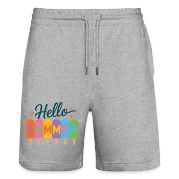 Hello Summer - Stanley/Stella Trainer Unisex Organic Jogging Shorts - heather grey - Front - Nik (191cm) & Marisol (170cm)