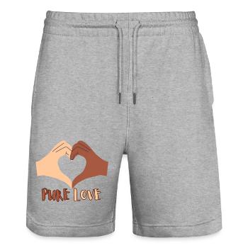 Pure Love Heart Hand Design - Stanley/Stella Trainer Unisex Organic Jogging Shorts - heather grey - Front - Nik (191cm) & Marisol (170cm)