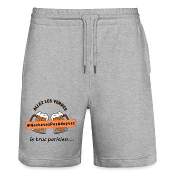 Allez_les_verres_hashtag_adoption_animale - Stanley/Stella Trainer Unisex Organic Jogging Shorts - heather grey - Front - Nik (191cm) & Marisol (170cm)