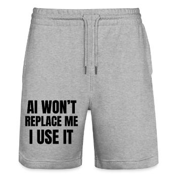 AI Won’t Replace Me I Use It - Stanley/Stella Trainer Unisex Organic Jogging Shorts - heather grey - Front - Nik (191cm) & Marisol (170cm)