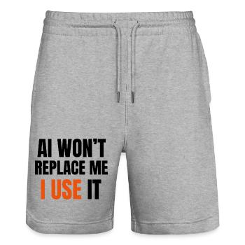 AI Won’t Replace Me I Use It - Stanley/Stella Trainer Unisex Organic Jogging Shorts - heather grey - Front - Nik (191cm) & Marisol (170cm)
