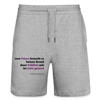 Feierfreudiges Zitat fröhlich gesund - Stanley/Stella Unisex Bio Joggingshorts Trainer  - Grau meliert - Vorne - Nik (191cm) & Marisol (170cm)