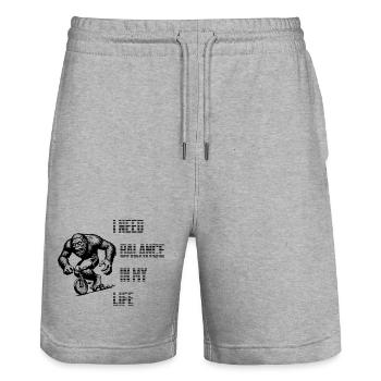 Funny Bigfoot Unicycle T-Shirt - Stanley/Stella Trainer Unisex Organic Jogging Shorts - heather grey - Front - Nik (191cm) & Marisol (170cm)