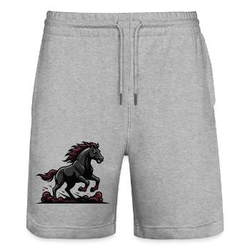 Midnight Gallop Black Horse Force - Stanley/Stella Trainer Unisex Organic Jogging Shorts - heather grey - Front - Nik (191cm) & Marisol (170cm)