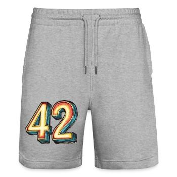 42 Number Colorful - Stanley/Stella Trainer Unisex Organic Jogging Shorts - heather grey - Front - Nik (191cm) & Marisol (170cm)
