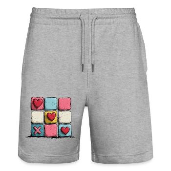 Heart XOXO PopArt Pattern - Stanley/Stella Trainer Unisex Organic Jogging Shorts - heather grey - Front - Nik (191cm) & Marisol (170cm)