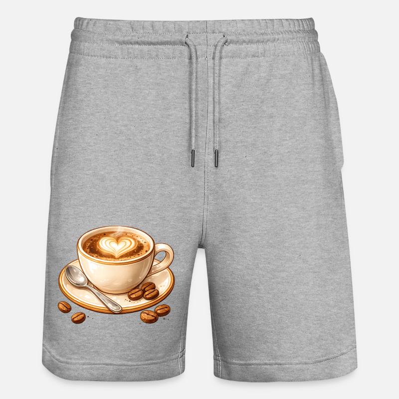 Kaffee Illustration mit Herz  - Stanley/Stella Unisex Bio Joggingshorts Trainer  - Grau meliert
