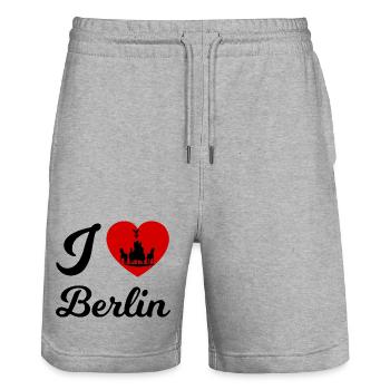 Berliner Herz-Kutschen-Silhouette - Stanley/Stella Unisex Bio Joggingshorts Trainer  - Grau meliert - Vorne - Nik (191cm) & Marisol (170cm)
