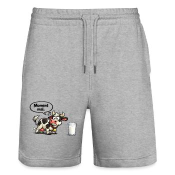 Moment Kuh lustiger Spruch Geschenk - Stanley/Stella Unisex Bio Joggingshorts Trainer  - Grau meliert - Vorne - Nik (191cm) & Marisol (170cm)