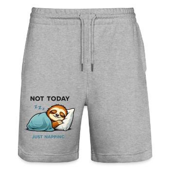 Pas aujourd’hui, Sloth Nap Tee - Short de jogging bio TRAINER Stanley/Stella unisexe - gris chiné - Devant - Nik (191cm) & Marisol (170cm)