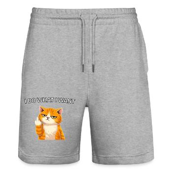 Freche Katze, ich mache, was ich will - Stanley/Stella Unisex Bio Joggingshorts Trainer  - Grau meliert - Vorne - Nik (191cm) & Marisol (170cm)