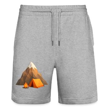 Low-poly mountain camp with tent and fire - Stanley/Stella Trainer Unisex Organic Jogging Shorts - heather grey - Front - Nik (191cm) & Marisol (170cm)