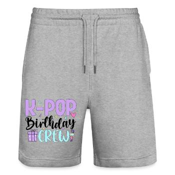 K Pop Birthday Crew - Stanley/Stella Trainer Unisex Organic Jogging Shorts - heather grey - Front - Nik (191cm) & Marisol (170cm)