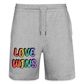 Love Wins Rainbow Gradient - Stanley/Stella Trainer Unisex Organic Jogging Shorts - heather grey - Front - Nik (191cm) & Marisol (170cm)