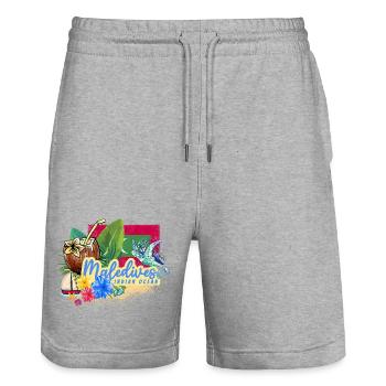 Maldives Turtle Retro Indian Ocean Design - Stanley/Stella Trainer Unisex Organic Jogging Shorts - heather grey - Front - Nik (191cm) & Marisol (170cm)