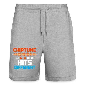 Chiptune shoots differently | 8-Bit Music Humor - Stanley/Stella Trainer Unisex Organic Jogging Shorts - heather grey - Front - Nik (191cm) & Marisol (170cm)