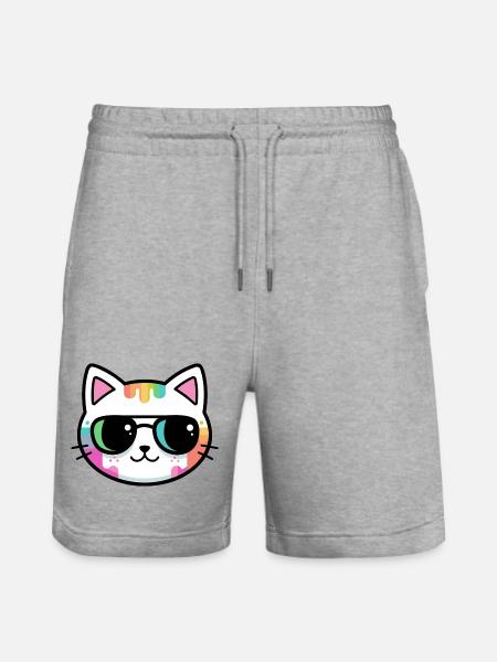 Regenbogen-Minimalistische Katzen-Schwarzbrille - Stanley/Stella Unisex Bio Joggingshorts Trainer  - Grau meliert