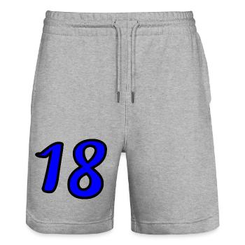 18. 18 YEARS OLD. 18th ANNIVERSARY. 18 BIRTHDAY. - Stanley/Stella Trainer Unisex Organic Jogging Shorts - heather grey - Front - Nik (191cm) & Marisol (170cm)
