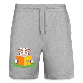 Lese-Kuh im Farbband - Stanley/Stella Unisex Bio Joggingshorts Trainer  - Grau meliert - Vorne - Nik (191cm) & Marisol (170cm)