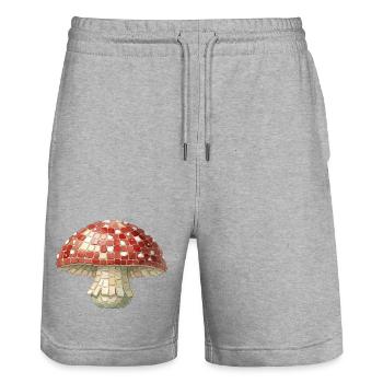 Mosaïque de champignons - Forêt rétro pour cueilleurs de champignons - Short de jogging bio TRAINER Stanley/Stella unisexe - gris chiné - Devant - Nik (191cm) & Marisol (170cm)