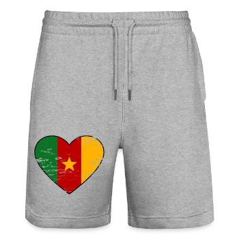 Cameroon Flag Heart - Stanley/Stella Trainer Unisex Organic Jogging Shorts - heather grey - Front - Nik (191cm) & Marisol (170cm)