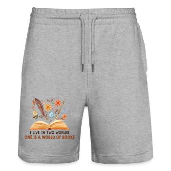 I Live In Two Worlds One Is A World Of Books - Stanley/Stella Trainer Unisex Organic Jogging Shorts - heather grey - Front - Nik (191cm) & Marisol (170cm)