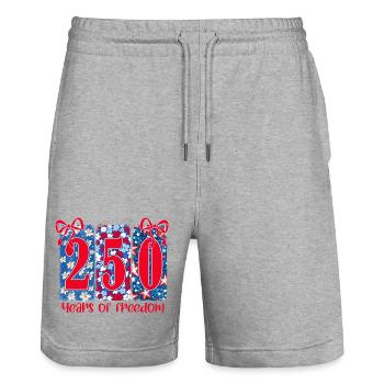 250 Jahre Freiheit Blumen - Stanley/Stella Unisex Bio Joggingshorts Trainer  - Grau meliert - Vorne - Nik (191cm) & Marisol (170cm)
