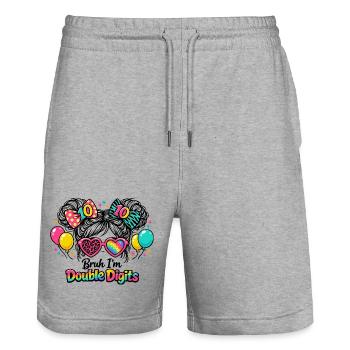 Anniversaire 10 Ans Fille Bruh Double Digits Fun - Short de jogging bio TRAINER Stanley/Stella unisexe - gris chiné - Devant - Nik (191cm) & Marisol (170cm)