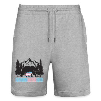 Pride Month LGBT -  Protect Trans Kids - Stanley/Stella Trainer Unisex Organic Jogging Shorts - heather grey - Front - Nik (191cm) & Marisol (170cm)