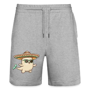 Whale Funny Sombrero - Stanley/Stella Trainer Unisex Organic Jogging Shorts - heather grey - Front - Nik (191cm) & Marisol (170cm)