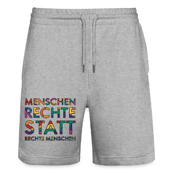 Menschenrechte Spruch für Aktivisten gegen rechts - Stanley/Stella Unisex Bio Joggingshorts Trainer  - Grau meliert - Vorne - Nik (191cm) & Marisol (170cm)