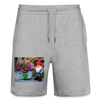 Garten Gnom und Froschmotiv - Stanley/Stella Unisex Bio Joggingshorts Trainer  - Grau meliert - Vorne - Nik (191cm) & Marisol (170cm)