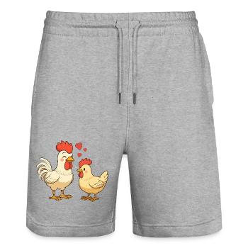 Coq amoureux d’une poule - Short de jogging bio TRAINER Stanley/Stella unisexe - gris chiné - Devant - Nik (191cm) & Marisol (170cm)