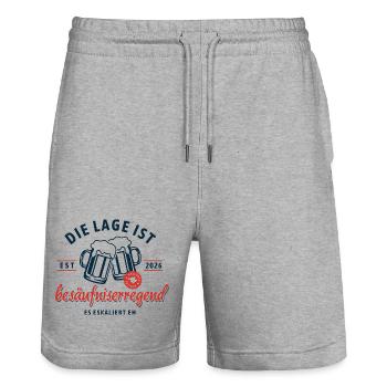 Malloca 2026 | Die Lage Ist beäufnis erregend  - Stanley/Stella Unisex Bio Joggingshorts Trainer  - Grau meliert - Vorne - Nik (191cm) & Marisol (170cm)