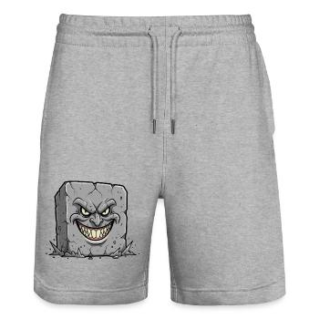 Grimace sombre de la pierre tombale de dessin animé - Short de jogging bio TRAINER Stanley/Stella unisexe - gris chiné - Devant - Nik (191cm) & Marisol (170cm)