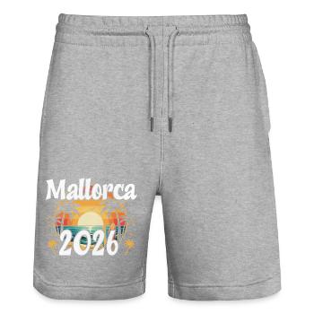 Mallorca 2026 - Stanley/Stella Unisex Bio Joggingshorts Trainer  - Grau meliert - Vorne - Nik (191cm) & Marisol (170cm)