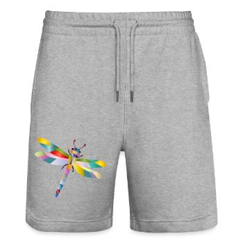 Bunte Libelle Regenbogen Stil  - Stanley/Stella Unisex Bio Joggingshorts Trainer  - Grau meliert - Vorne - Nik (191cm) & Marisol (170cm)