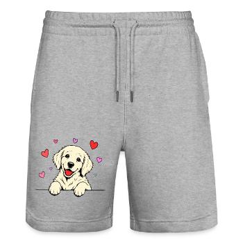 Golden_Retriever_Welpen_Pfote_Herz_beige - Short de jogging bio TRAINER Stanley/Stella unisexe - gris chiné - Devant - Nik (191cm) & Marisol (170cm)