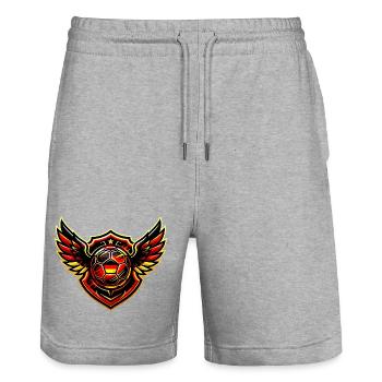 Soccer Germany Coat of Arms - Stanley/Stella Trainer Unisex Organic Jogging Shorts - heather grey - Front - Nik (191cm) & Marisol (170cm)