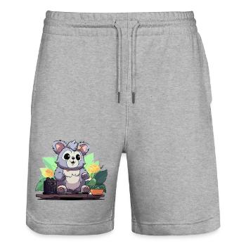 Cuddly panda DJ in the jungle - Stanley/Stella Trainer Unisex Organic Jogging Shorts - heather grey - Front - Nik (191cm) & Marisol (170cm)