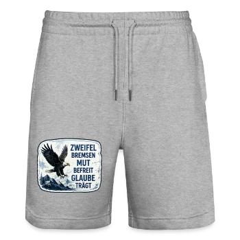 Mut befreit. Zweifel bremsen. - Stanley/Stella Unisex Bio Joggingshorts Trainer  - Grau meliert - Vorne - Nik (191cm) & Marisol (170cm)