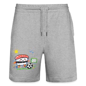 Aventure de football sushi à Kawaii - Short de jogging bio TRAINER Stanley/Stella unisexe - gris chiné - Devant - Nik (191cm) & Marisol (170cm)