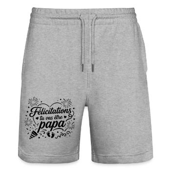 Félicitations tu vas être papa  - Short de jogging bio TRAINER Stanley/Stella unisexe - gris chiné - Devant - Nik (191cm) & Marisol (170cm)